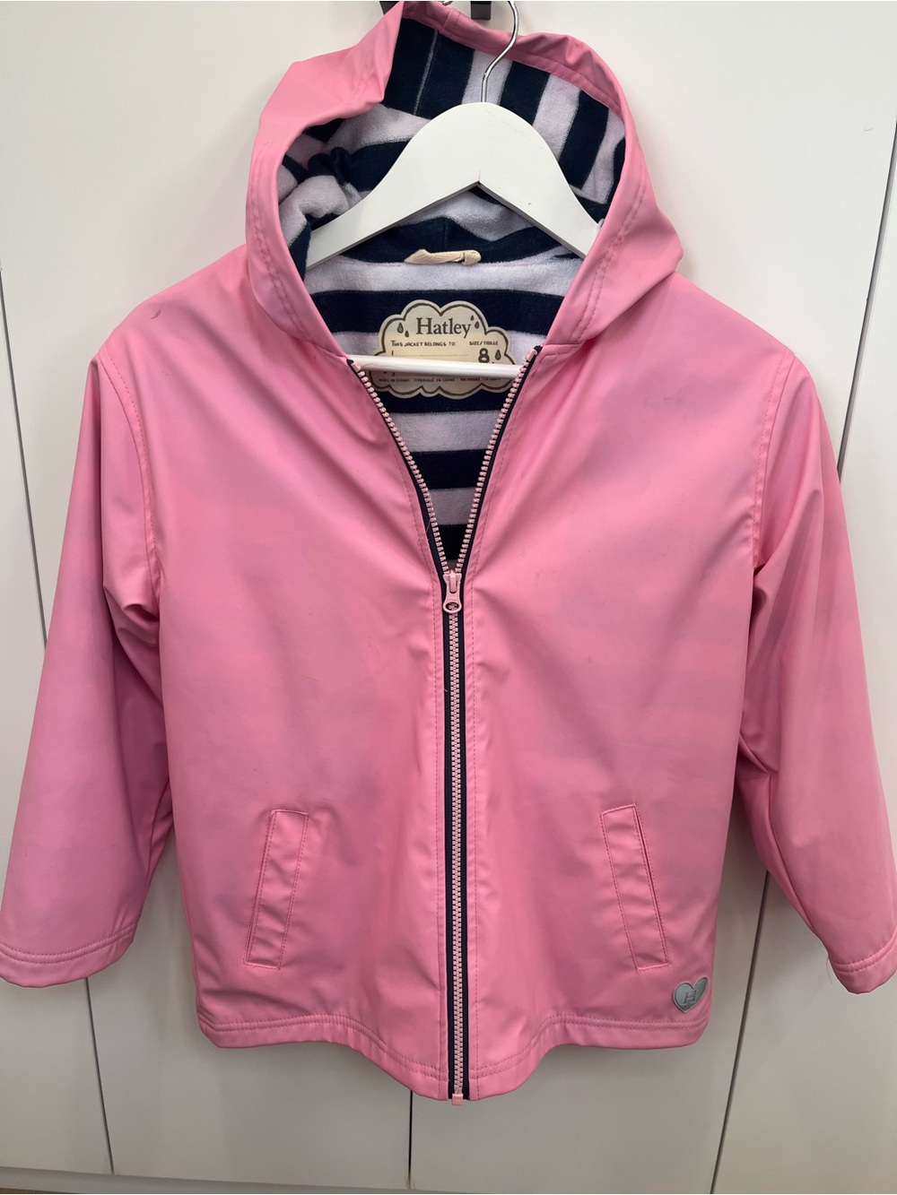 Hatley Girls Pink & Navy Button-Up Rain Jacket Size 8